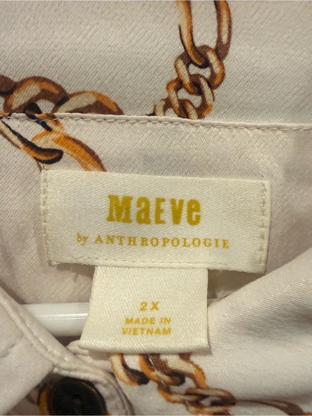 Maeve Anthropologie White Gold Chain Print Maxi Shirt Dress 2X Old Money Boho - Picture 6 of 17